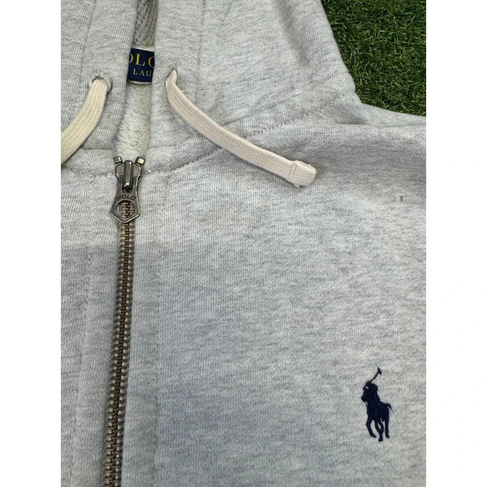 Polo Ralph Lauren Mens XL Heather Gray Full Zip‎ Fleece Hoodie Navy Pony Logo
